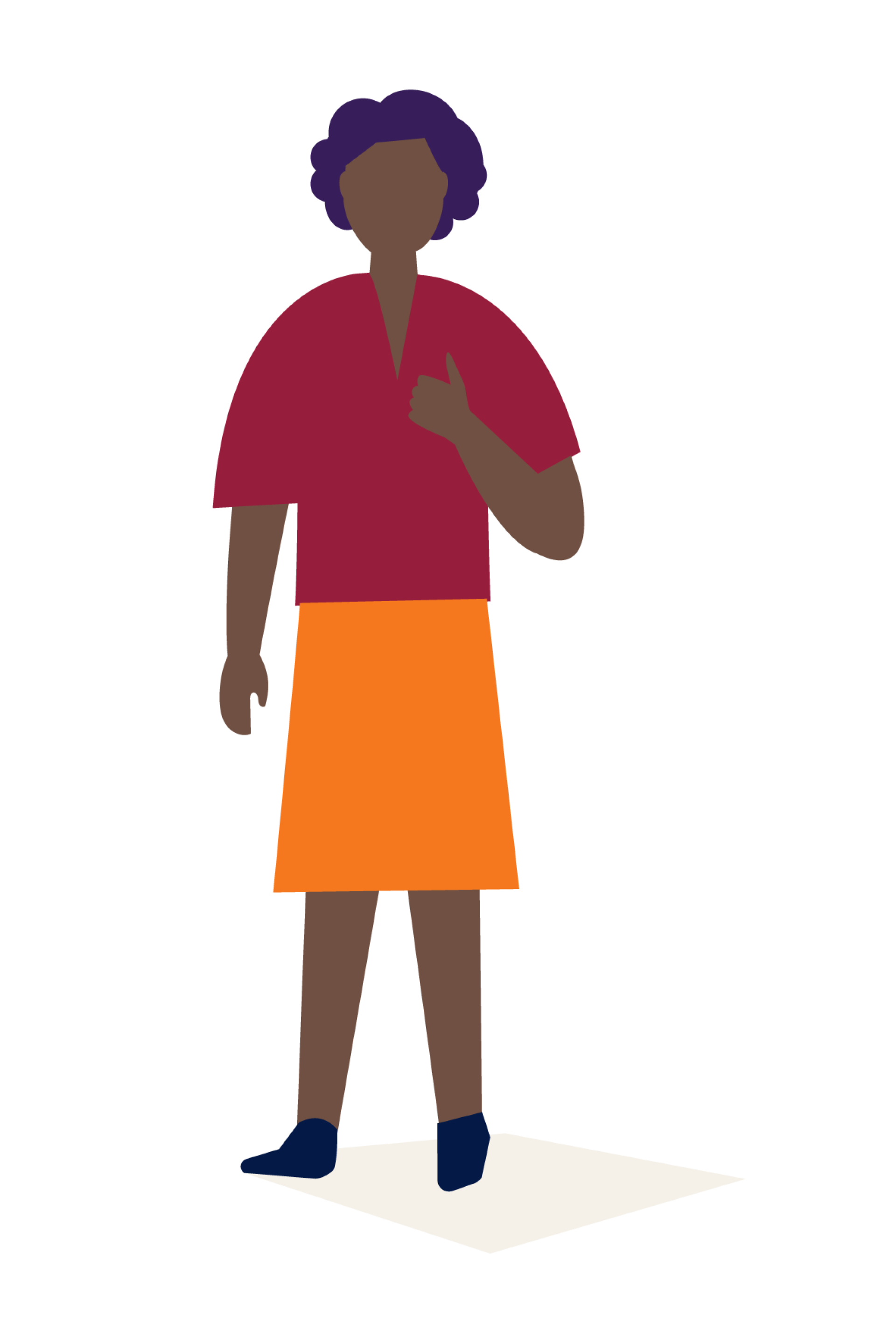 Een illustratie van een persoon in kleurrijke kleding.